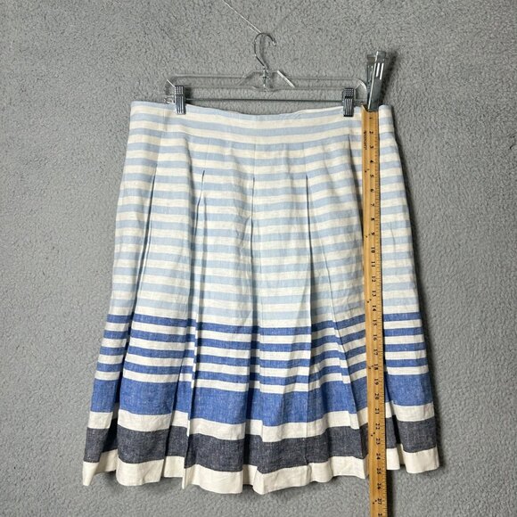 Christopher & Banks Skirt Women 16 Blue Cream Striped Linen Blend Pleated Midi - Picture 7 of 9